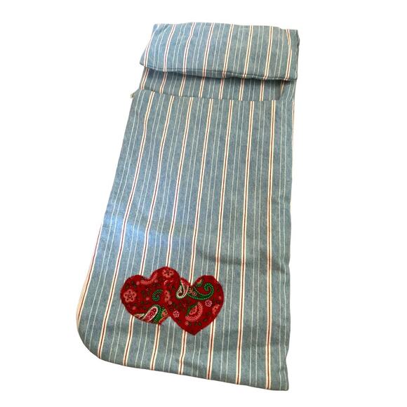 American Handmade Sleeping Bag for 18 in Girl Doll Blue White Red Hearts‎ Zips - Picture 2 of 6